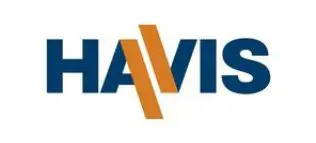A blue and orange logo for havis