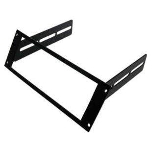 A black metal bracket for a Motorola Self Contained, Havis PT-VIDEO flat screen television.