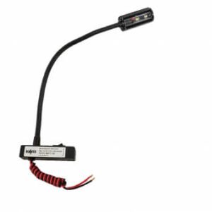 A black and red Havis 12" Gooseneck Maplight with a long black cord.