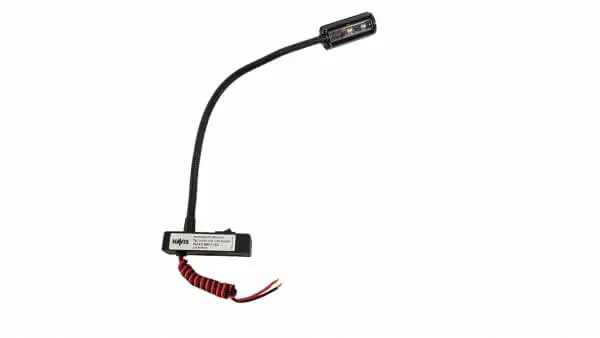 A black and red Havis 12" Gooseneck Maplight with a long black cord.