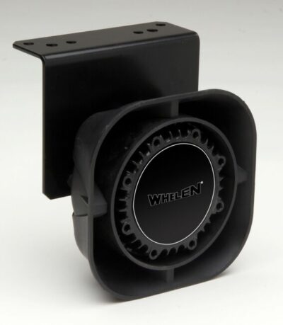 Black Whelen siren with mounting bracket.