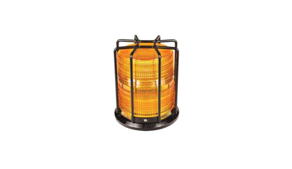 A Soundoff 4000 Series Strobe Beacon light in a cage on a white background.