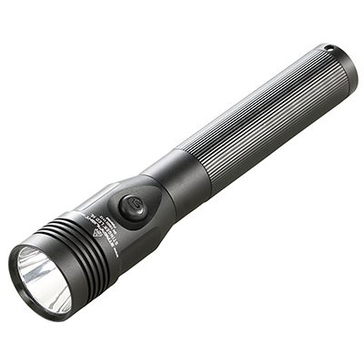 A Streamlight Stinger LED HL Flashlight with a handle.