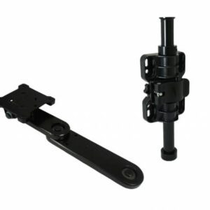 A pair of Swivel Arm & Side Pole Mounts With 6" Base, 3" Extension handles and a black handle on a white background.