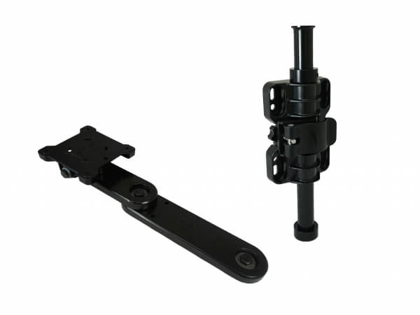 A pair of Swivel Arm & Side Pole Mounts With 6" Base, 3" Extension handles and a black handle on a white background.