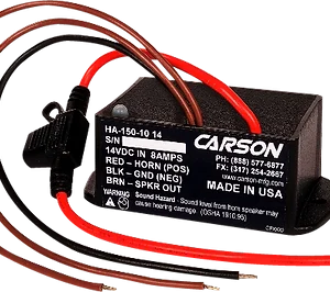 A carson battery charger with a red and black wire.